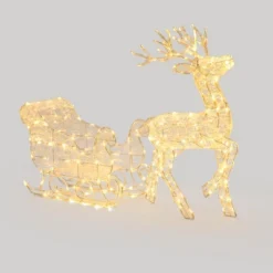 LuxenHome 2-Piece Lighted Reindeer And Sleigh Christmas Yard Decoration, Outdoor Holiday Set With Timer White -Northlight Shop GUEST 00ccbe47 fba5 4e8c bbe1 4e4e5f254714
