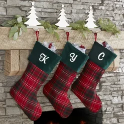 Personalization Mall Holiday Plaid Embroidered Initial Stocking