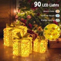 Tangkula Set Of 3 Christmas Lighted Gift Boxes Pre-lit 90 LED Light Up Present Box Decorations With Bows And Plug -Northlight Shop GUEST 0350f0d8 9e55 44a5 81e7 d427f2135d1f