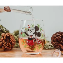 Silver Buffalo Disney Mickey Mouse Christmas Wreath Stemless Wine Glass | Holds 20 Ounces -Northlight Shop GUEST 05769abf 1ebb 4294 a91f b9bb509fe98d