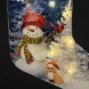 Season's Designs 19-Inch Welcome Snowman With Scarf And Knit Hat Forest Christmas Stocking With LED Lights, Battery Operated, Multicolored Indoor