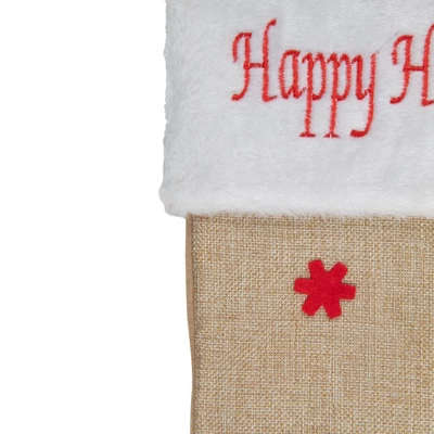 Northlight 19" Beige And Red Burlap "Happy Holidays" Forest Trees Christmas Stocking 5 Northlight 19" Beige And Red Burlap "Happy Holidays" Forest Trees Christmas Stocking - Image 3