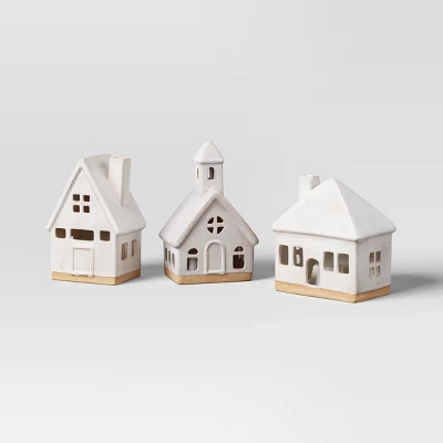 3pc Lit Ceramic Buildings Decorative Christmas Figurine Set - Wondershop™ White 4 3pc Lit Ceramic Buildings Decorative Christmas Figurine Set - Wondershop™ White - Image 2