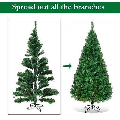 Costway 5Ft/6Ft/7Ft/8Ft Artificial PVC Christmas Tree W/Stand Holiday Season Indoor Outdoor Green 7 Costway 5Ft/6Ft/7Ft/8Ft Artificial PVC Christmas Tree W/Stand Holiday Season Indoor Outdoor Green - Image 6