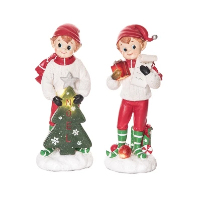 Transpac Vintage Light Up Elf Figurine Set Of 2 Christmas Home Decorations Resin Decorative Objects 3 Transpac Vintage Light Up Elf Figurine Set Of 2 Christmas Home Decorations Resin Decorative Objects