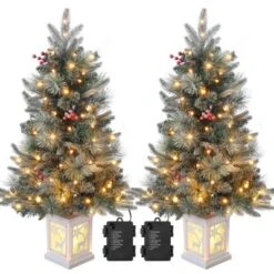 Pre-Lit 3Ft Snow Flocked Artificial Christmas Tree W/ 78 White LED Lights & Lighting Elk Base, 8 Modes Tabletop Mini Tree For Home Decor, 2 Pack -Northlight Shop GUEST 0e275450 12f6 4959 b688 b5458d29e2ef
