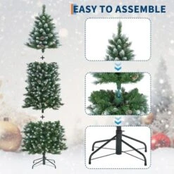 Pre-Lit Slim Christmas Tree With Warm White Lights, Pine Cones & Metal Stand — Weather-Resistant PVC Tips, 6/7.5/9/12 Ft -Northlight Shop GUEST 10aec6ef 8a11 471a 9b9b 2fa65fdae367