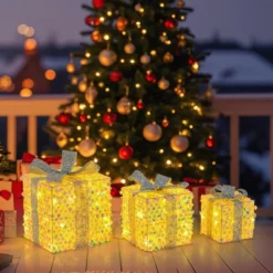 Tangkula Set Of 3 Christmas Lighted Gift Boxes Pre-lit 90 LED Light Up Present Box Decorations With Bows And Plug -Northlight Shop GUEST 1694e270 22f6 42ae a4b5 75c20eda8de4