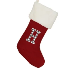 Personalization Mall Farmhouse Initial Red Christmas Stocking, Ivory Faux Fur -Northlight Shop GUEST 23223dd8 a831 4848 bf4a 118f77fb0ca6