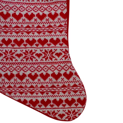 Northlight 19" Red And White Hearts With Snowflakes Knit Christmas Stocking Faux Fur Cuff 4 Northlight 19" Red And White Hearts With Snowflakes Knit Christmas Stocking Faux Fur Cuff - Image 2
