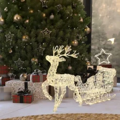 LuxenHome 2-Piece Lighted Reindeer And Sleigh Christmas Yard Decoration, Outdoor Holiday Set With Timer White -Northlight Shop GUEST 25c6d223 3c14 441a 95e8 ab0b15e32f19