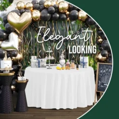 Crown Display White Round Disposable Tablecloth For Parties- 120 Inch White Plastic Table Cloth - Floor Length Tablecloth For 6 Foot Table - 6 Pack