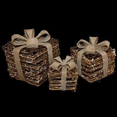 Northlight Lighted Rattan Gift Boxes With Burlap Bows Christmas Decorations - 9" - Set Of 3 5 Northlight Lighted Rattan Gift Boxes With Burlap Bows Christmas Decorations - 9" - Set Of 3 - Image 3