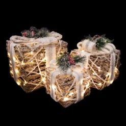 Northlight LED Lighted Gift Boxes With Pine And Berries Christmas Decorations - 9.75" - Set Of 3 -Northlight Shop GUEST 2fb16e22 214c 42dc 93c1 c5ac6cafa8c7