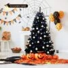 Tangkula Artificial Christmas Tree Halloween Hinged Spruce Full Tree With Metal Stand Black
