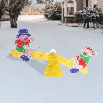 Northlight Lighted Holographic Snowmen On See Saw Outdoor Christmas Decoration - 46" - Multicolor 3 Northlight Lighted Holographic Snowmen On See Saw Outdoor Christmas Decoration - 46" - Multicolor