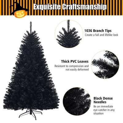 Tangkula Artificial Christmas Tree Halloween Hinged Spruce Full Tree With Metal Stand Black 11 Tangkula Artificial Christmas Tree Halloween Hinged Spruce Full Tree With Metal Stand Black - Image 9