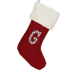 Personalization Mall Farmhouse Initial Red Christmas Stocking, Ivory Faux Fur -Northlight Shop GUEST 357058bc ec62 48b0 b119 39ed9dcda64c