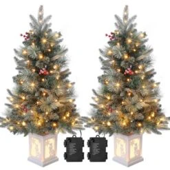 Pre-Lit 3Ft Snow Flocked Artificial Christmas Tree W/ 78 White LED Lights & Lighting Elk Base, 8 Modes Tabletop Mini Tree For Home Decor, 2 Pack -Northlight Shop GUEST 392b302a e684 4d78 856e 01c1eccbdfdf