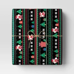 30" 50 Sq Ft Christmas Roll Wrap Sweater Pixel Print On Black - Wondershop™