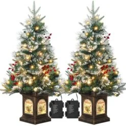 Pre-Lit 3Ft Snow Flocked Artificial Christmas Tree W/ 78 White LED Lights & Lighting Elk Base, 8 Modes Tabletop Mini Tree For Home Decor, 2 Pack -Northlight Shop GUEST 3b72d884 18f1 4f90 902c 243ffcba8b24