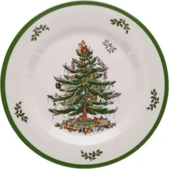 Spode Christmas Tree Melamine Salad Plate (Set Of 4) - 8 Inch Shatterproof Serving Plate - Festive Tableware, Dishwasher Safe Dinnerware