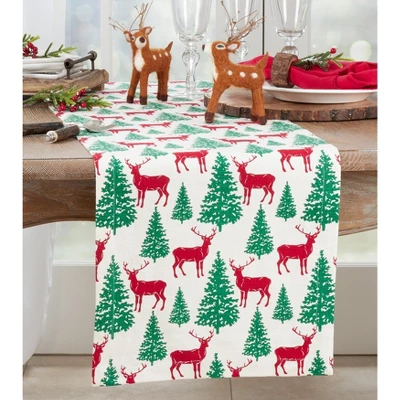 Saro Lifestyle Deer And Christmas Trees Design Table Runner 4 Saro Lifestyle Deer And Christmas Trees Design Table Runner - Image 2