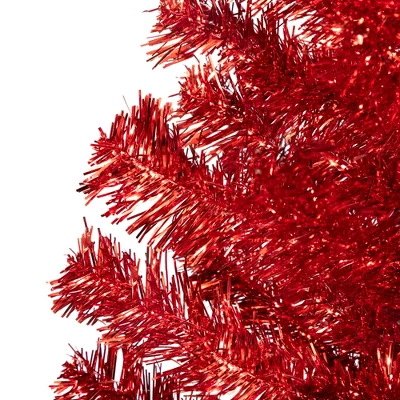Northlight Artificial Tinsel Christmas Tree - 3' - Red - Unlit 4 Northlight Artificial Tinsel Christmas Tree - 3' - Red - Unlit - Image 2