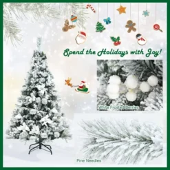 Costway 5ft/6ft/7ft/8ft Snow Flocked Hinged Christmas Tree W/ Berries & Poinsettia Flowers -Northlight Shop GUEST 42101784 a752 494f 8fe5 413804e7f3e0