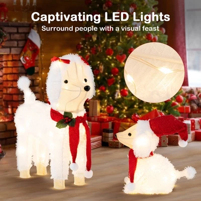 Tangkula 2-Piece Christmas Lighted Dogs 3D Xmas Light-up Cute Poodle With 60 LED Lights Red Scarves Zip Ties & Ground Stakes 6 Tangkula 2-Piece Christmas Lighted Dogs 3D Xmas Light-up Cute Poodle With 60 LED Lights Red Scarves Zip Ties & Ground Stakes - Image 4