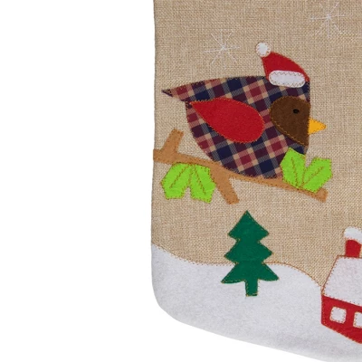 Northlight 19" Beige And Red Burlap "Let It Snow" Bird Christmas Stocking 4 Northlight 19" Beige And Red Burlap "Let It Snow" Bird Christmas Stocking - Image 2