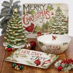 16" X 12" Earthenware Evergreen Christmas Rectangular Platter - Certified International
