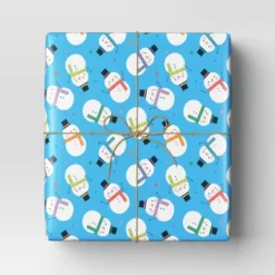 40" 125 Sq Ft Christmas Roll Wrap Snowmen On Light Blue - Wondershop™