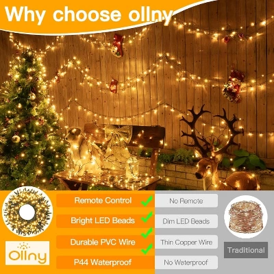 Ollny 400 LED Warm White Christmas Lights (Green Cable, Plug In, 8 Modes) 5 Ollny 400 LED Warm White Christmas Lights (Green Cable, Plug In, 8 Modes) - Image 3