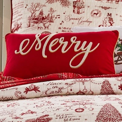 Yuletide Merry Holiday Decorative Pillow Red - Levtex Home 4 Yuletide Merry Holiday Decorative Pillow Red - Levtex Home - Image 2