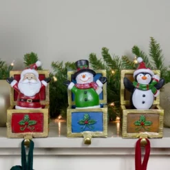 Northlight Santa Snowman And Penguin In Gift Boxes Christmas Stocking Holders - Set Of 3 - 6"