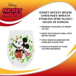 Silver Buffalo Disney Mickey Mouse Christmas Wreath Stemless Wine Glass | Holds 20 Ounces -Northlight Shop GUEST 5062ce75 5f3d 408c bc8a 65eaa6ca94e5