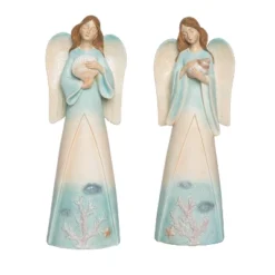 Transpac Large Coastal Angel Decor Set Of 2 Resin Christmas Home Decorations For Festive Holiday Charm