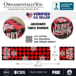 Plaid Merry Christmas 72" Jacquard Table Runner, High Quality Holiday Rectangle Tablecloth Decoration| OrnamentallyYou