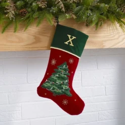 Personalization Mall Traditional Tree Embroidered Initial Christmas Stockings