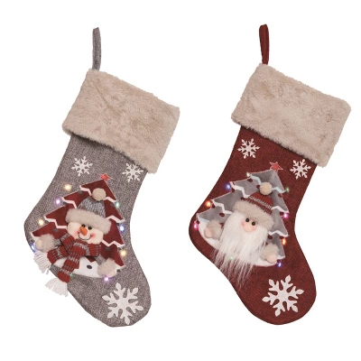 Transpac Fabric Light Up Holiday Stocking Set Of 2 Christmas Home Decorations Polyester Christmas Stockings 3 Transpac Fabric Light Up Holiday Stocking Set Of 2 Christmas Home Decorations Polyester Christmas Stockings