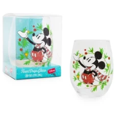 Silver Buffalo Disney Mickey Mouse Christmas Wreath Stemless Wine Glass | Holds 20 Ounces