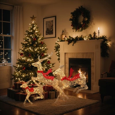 LuxenHome 3-Piece Champagne Gold PET Running Deer Family Outdoor Holiday Decoration With Lights Brown, Red 7 LuxenHome 3-Piece Champagne Gold PET Running Deer Family Outdoor Holiday Decoration With Lights Brown, Red - Image 5