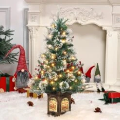 Pre-Lit 3Ft Snow Flocked Artificial Christmas Tree W/ 78 White LED Lights & Lighting Elk Base, 8 Modes Tabletop Mini Tree For Home Decor, 2 Pack -Northlight Shop GUEST 5edc7f06 8686 4a03 aea4 aa3616caa98f