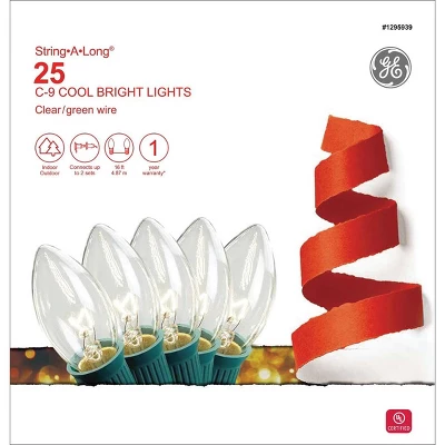 GE 25 String-A-Long Cool Bright Clear Incandescent C9 Christmas Lights 3 GE 25 String-A-Long Cool Bright Clear Incandescent C9 Christmas Lights