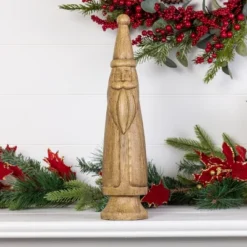 Transpac Resin Wood Look Slim Santa - Festive Christmas Decorative Object For Holiday Home Decor