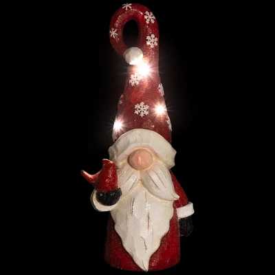 Northlight Gnome In Lighted Hat Holding Cardinal Christmas Decoration - 20" - LED Warm White Lights 4 Northlight Gnome In Lighted Hat Holding Cardinal Christmas Decoration - 20" - LED Warm White Lights - Image 2