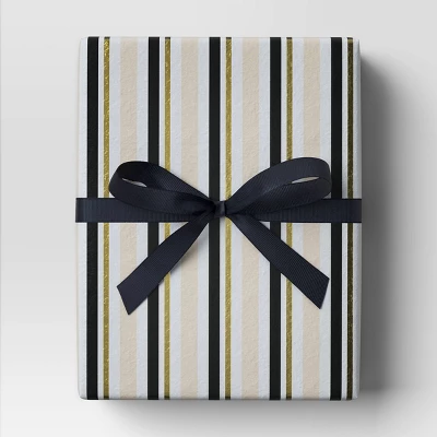 30” 90 Sq Ft Christmas Roll Wrap Blush/Black/Gold Stripes On Cream - Wondershop™ 3 30” 90 Sq Ft Christmas Roll Wrap Blush/Black/Gold Stripes On Cream - Wondershop™