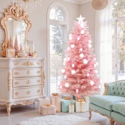 LuxenHome 6Ft Pink Cherry Blossom Christmas Tree With Fiber Optic Lights & Snowman Star Topper -Northlight Shop GUEST 6151b6f9 d4f7 4685 b4a3 a4963cd589d1