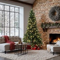 LuxenHome 7.5Ft Pre-Lit Green Slender Artificial Fir Christmas Tree With Metal Stand -Northlight Shop GUEST 629af5c9 cef7 43d4 a539 ad0e81276183